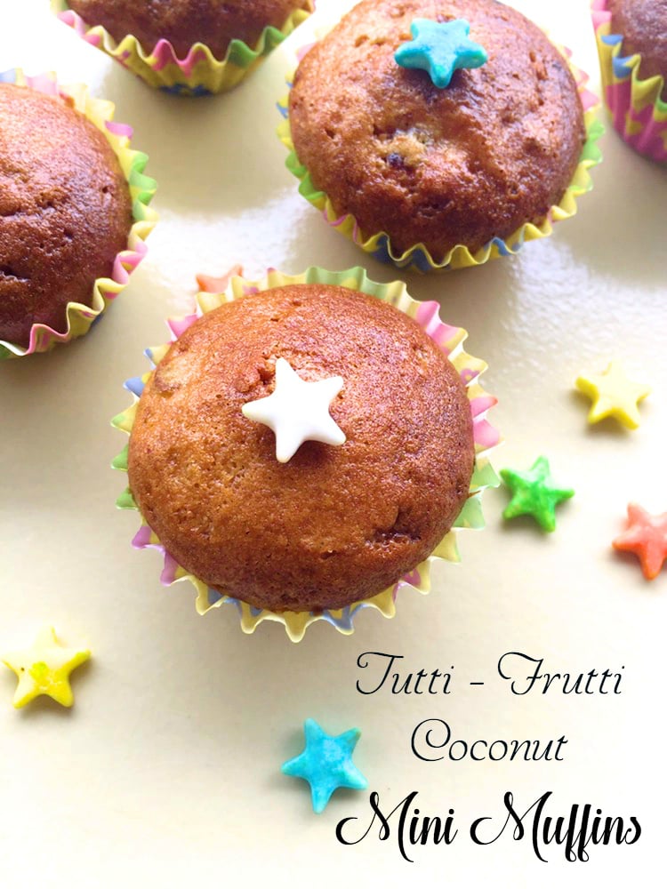 Tutti-Frutti Coconut Mini Muffins Recipe | Bake Cut &amp; Fry!